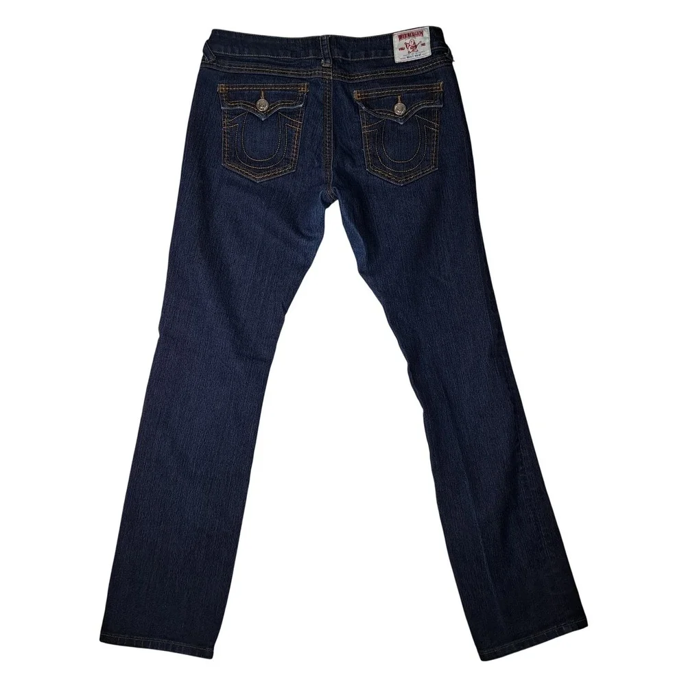 True Religion Becky Big QT Jeans Women 32 Blue Bootcut Contrast Stitch Dark Wash